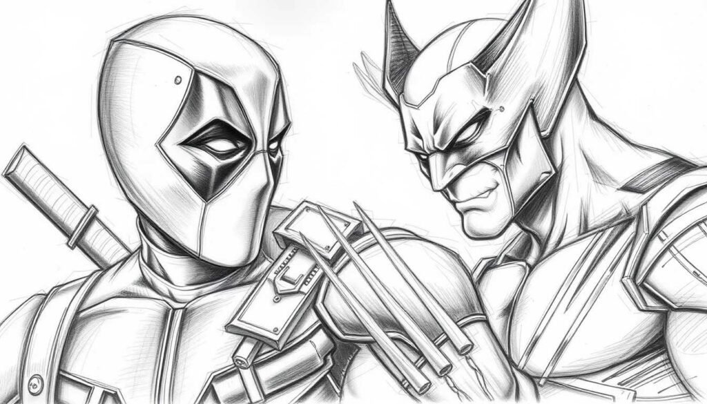 Deadpool and Wolverine Charcoal Pencil Sketch 2024