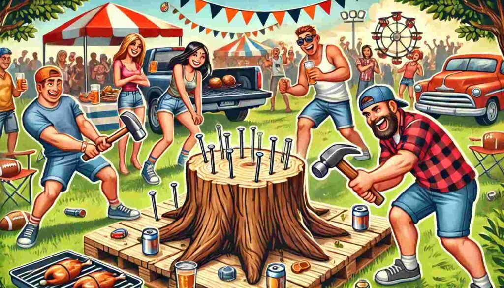 Stump Drinking Game at An Outdoor Party